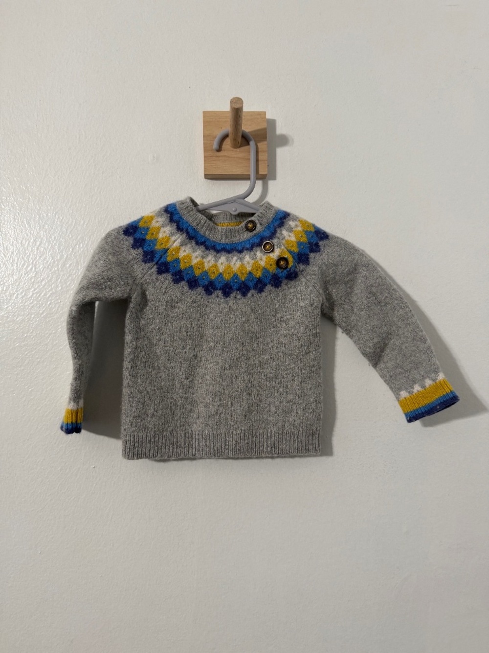 Baby Boden Grey Fair Isle Sweater 12-18 Months Holiday